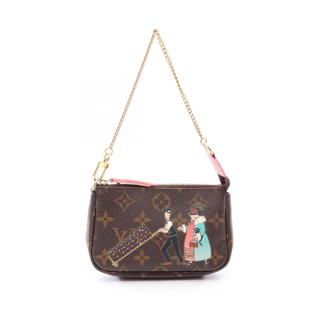 Louis Vuitton Pochette Accessoires Porter Top Bag Canvas Leather Pink Brown